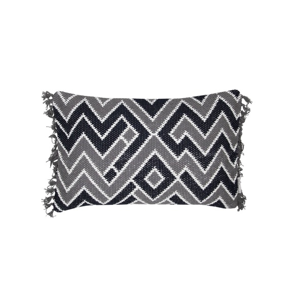 Throw Pillow Grey Geometric Bohemian 20 x 13 Cotton Tassle Accent Pillow NWT - Picture 1 of 2